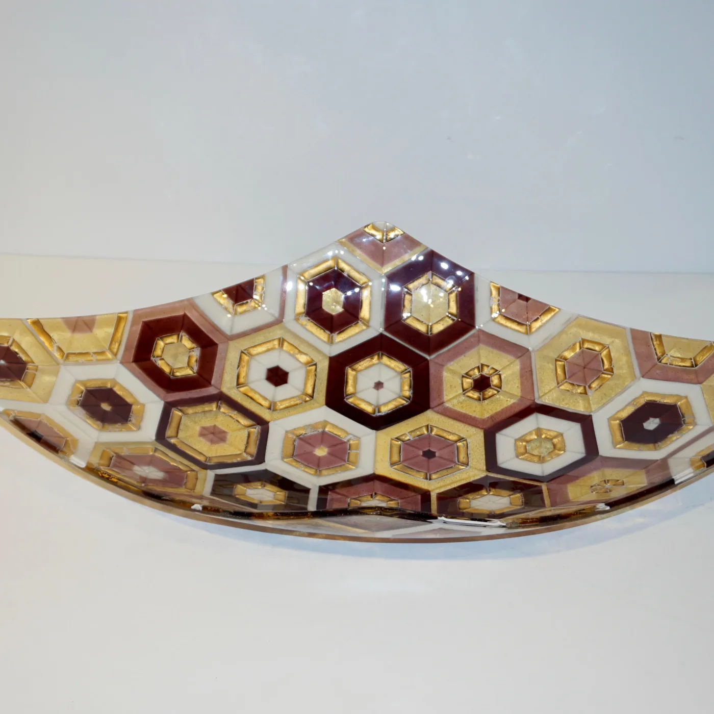 Art Deco Design Gold Amethyst Cream Murano Art Glass Mosaic Bowl