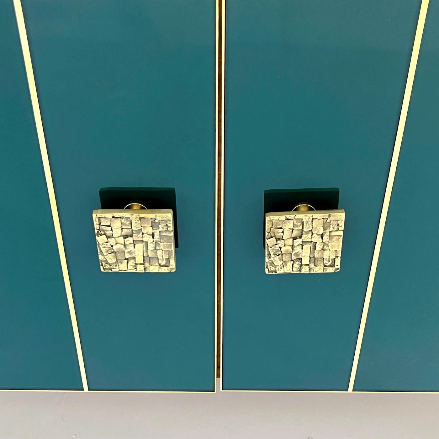 Art Deco Style Hunter Green Black Glass Brass Cabinet Bar