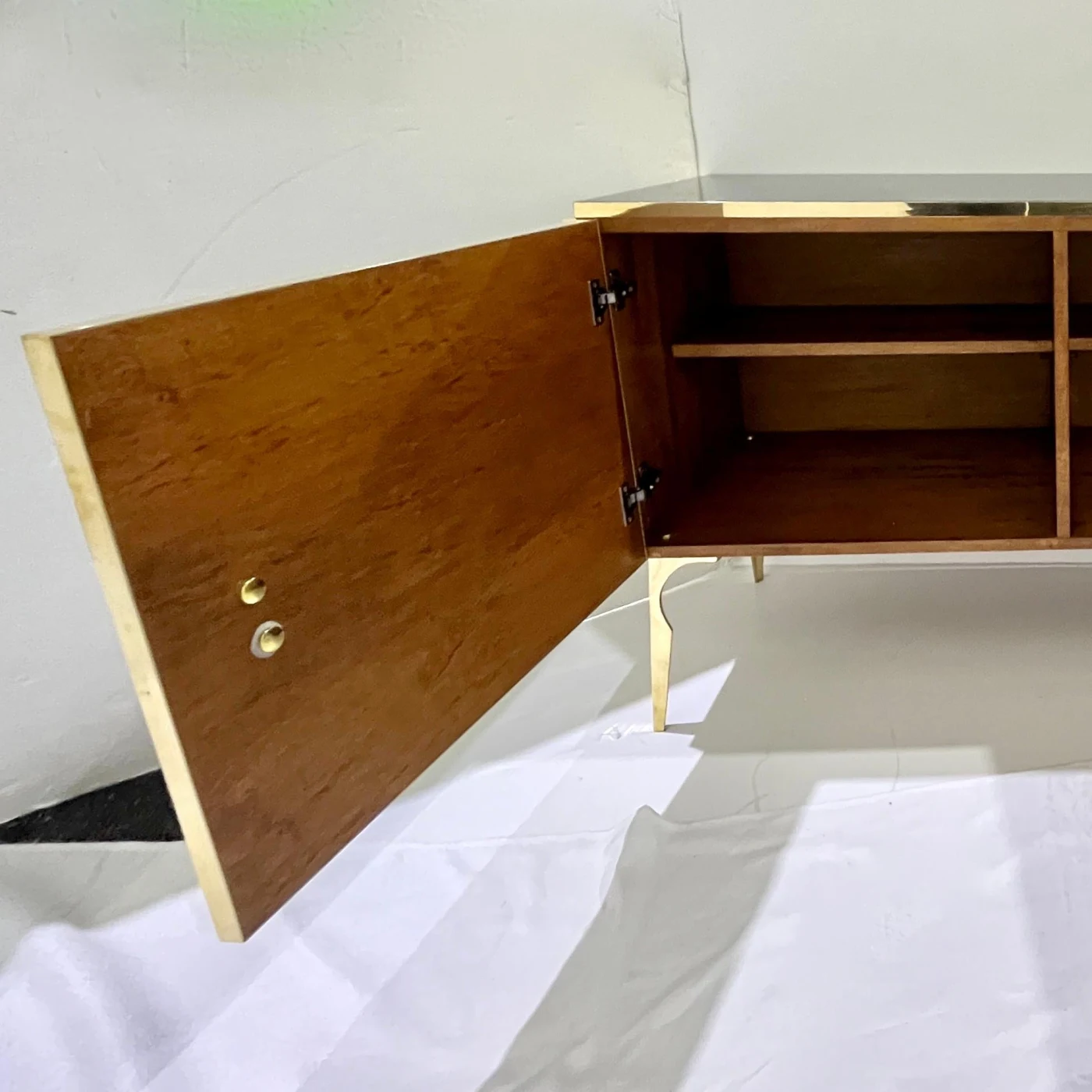 Art Deco Style Hunter Green Black Glass Brass Cabinet Bar