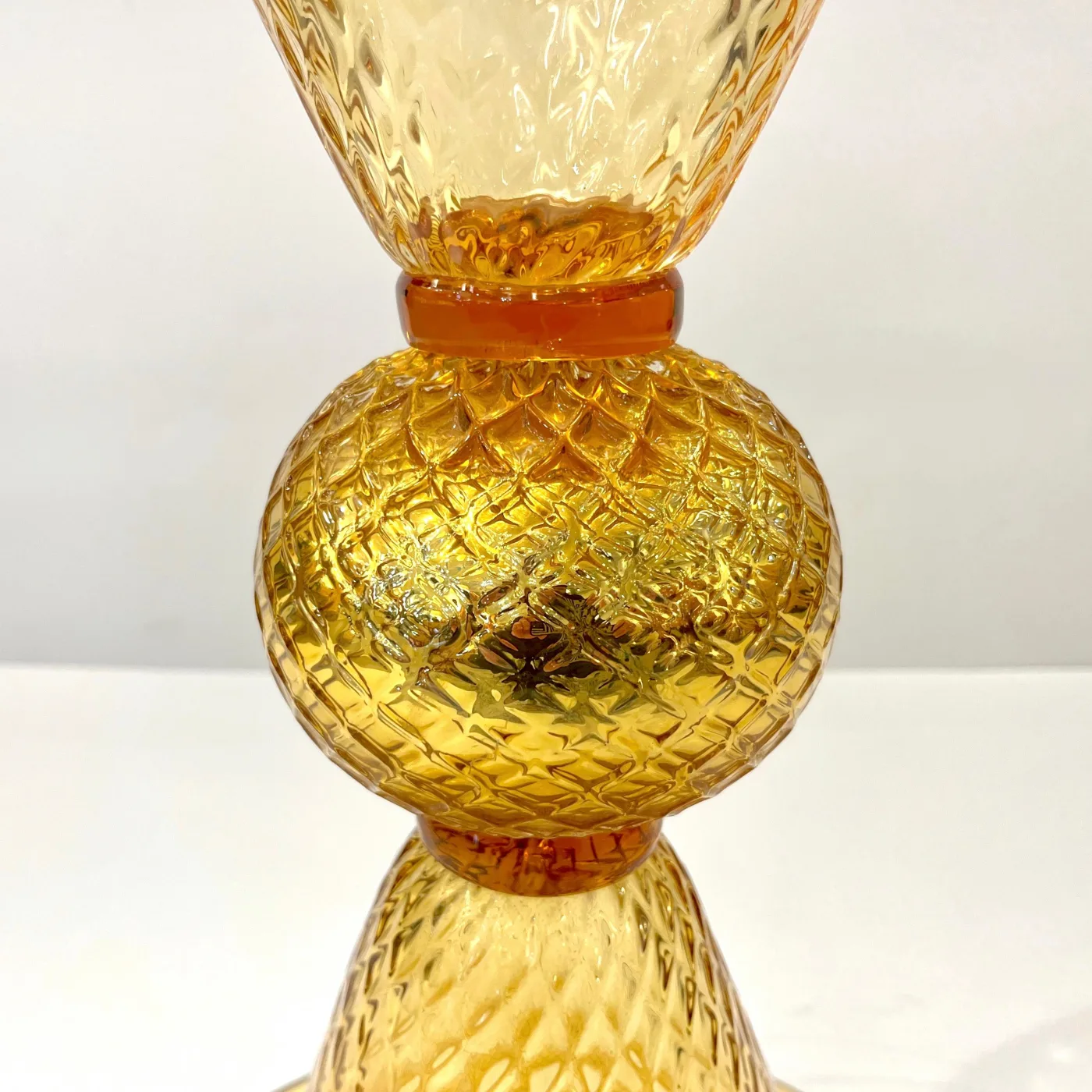 Gold Honeycomb Murano Glass Round Conical Hourglass Double Vase