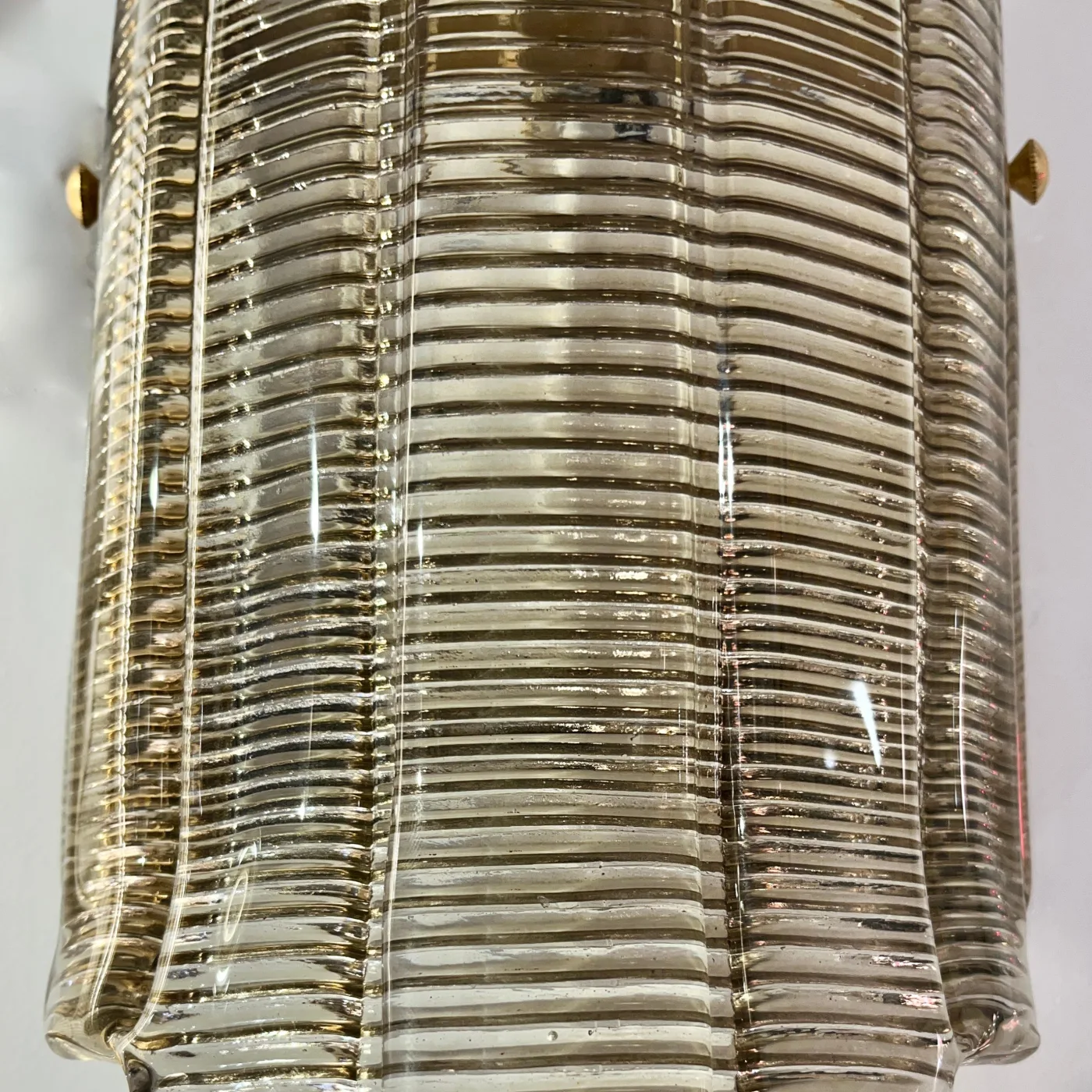 Pair of Smoked Texture Murano Glass Brass Wall Ceiling Lights