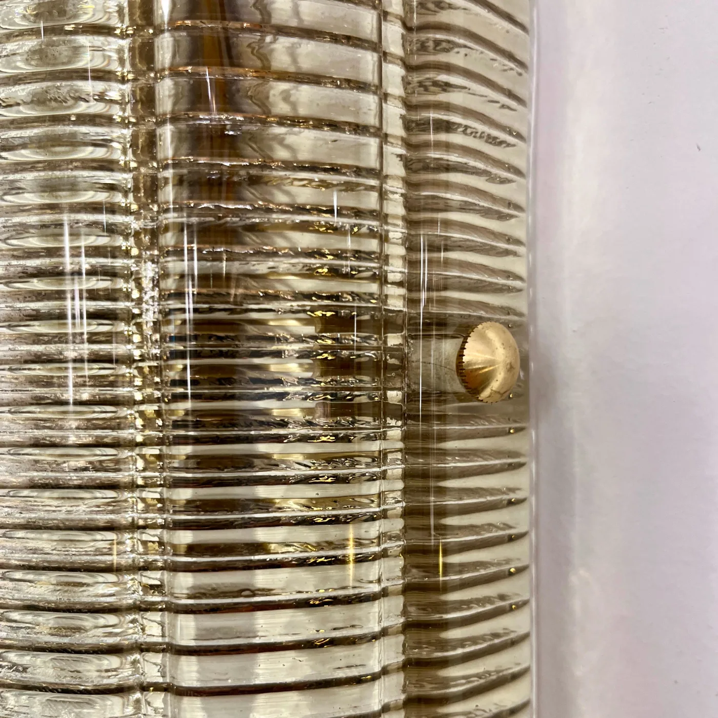 Pair of Smoked Texture Murano Glass Brass Wall Ceiling Lights