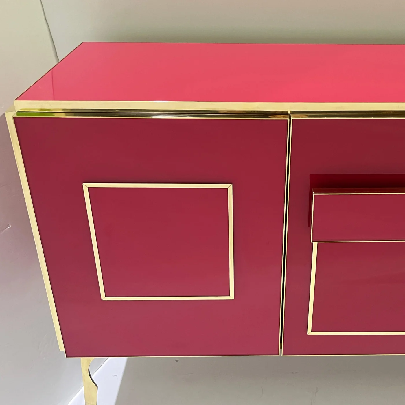 Pink Purple Glass Geometric Postmodern Brass Sideboard