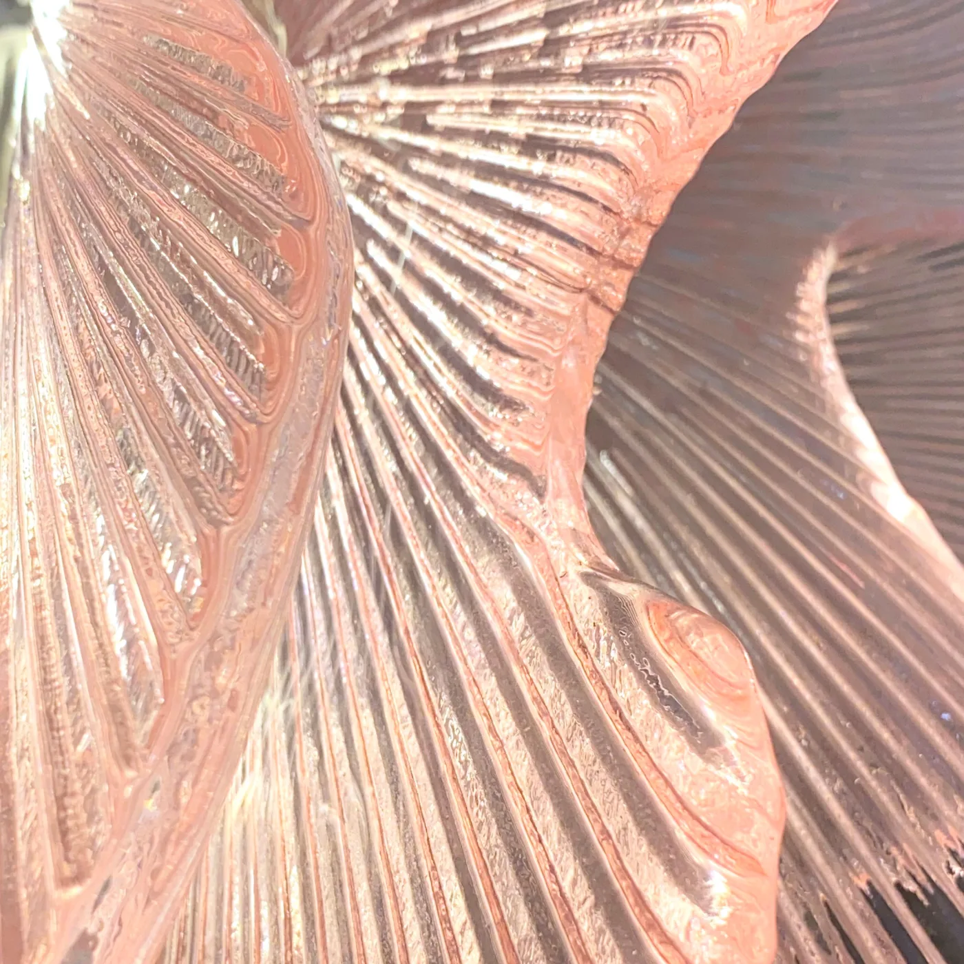 Modern Italian Wavy Pink Textured Murano Glass Satin Nickel Chandelier