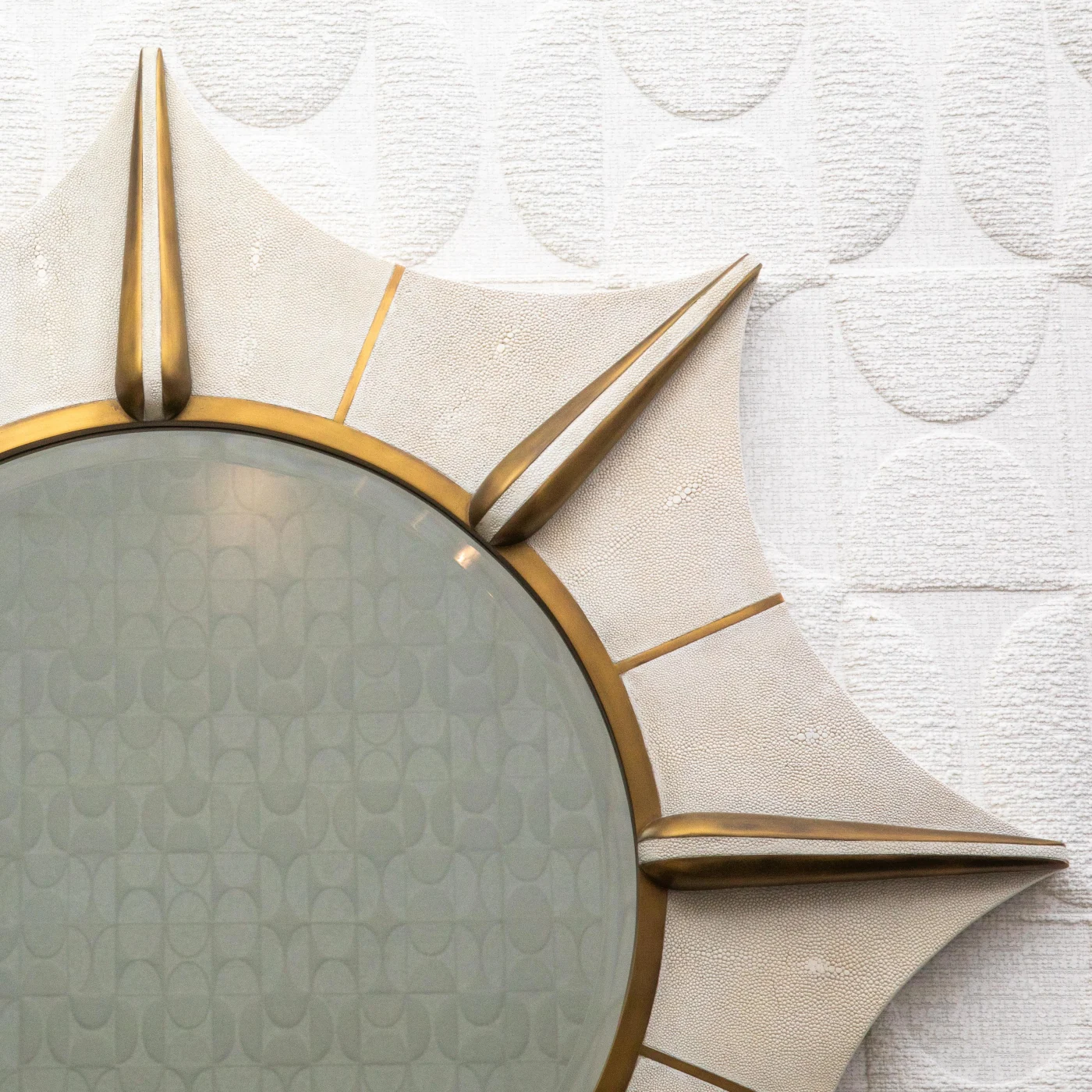 Cream Shagreen Mirror with Bronze Patina Brass