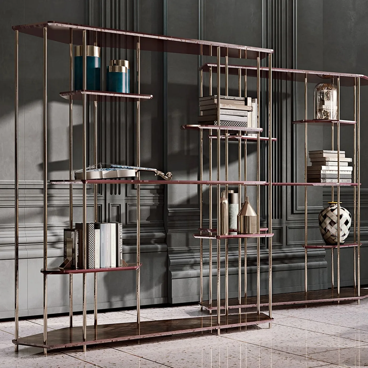 Molecole Bookcase in Brown Lacquered Wood