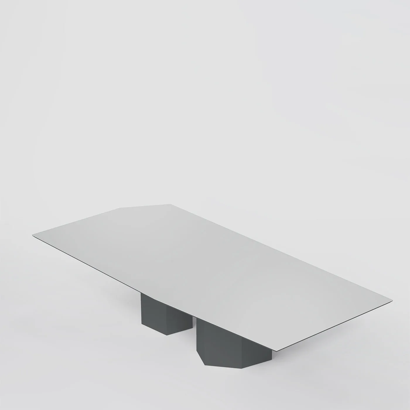 Monith Glossy Blue Cenere And Extra Clear Mirror Top Dining Table