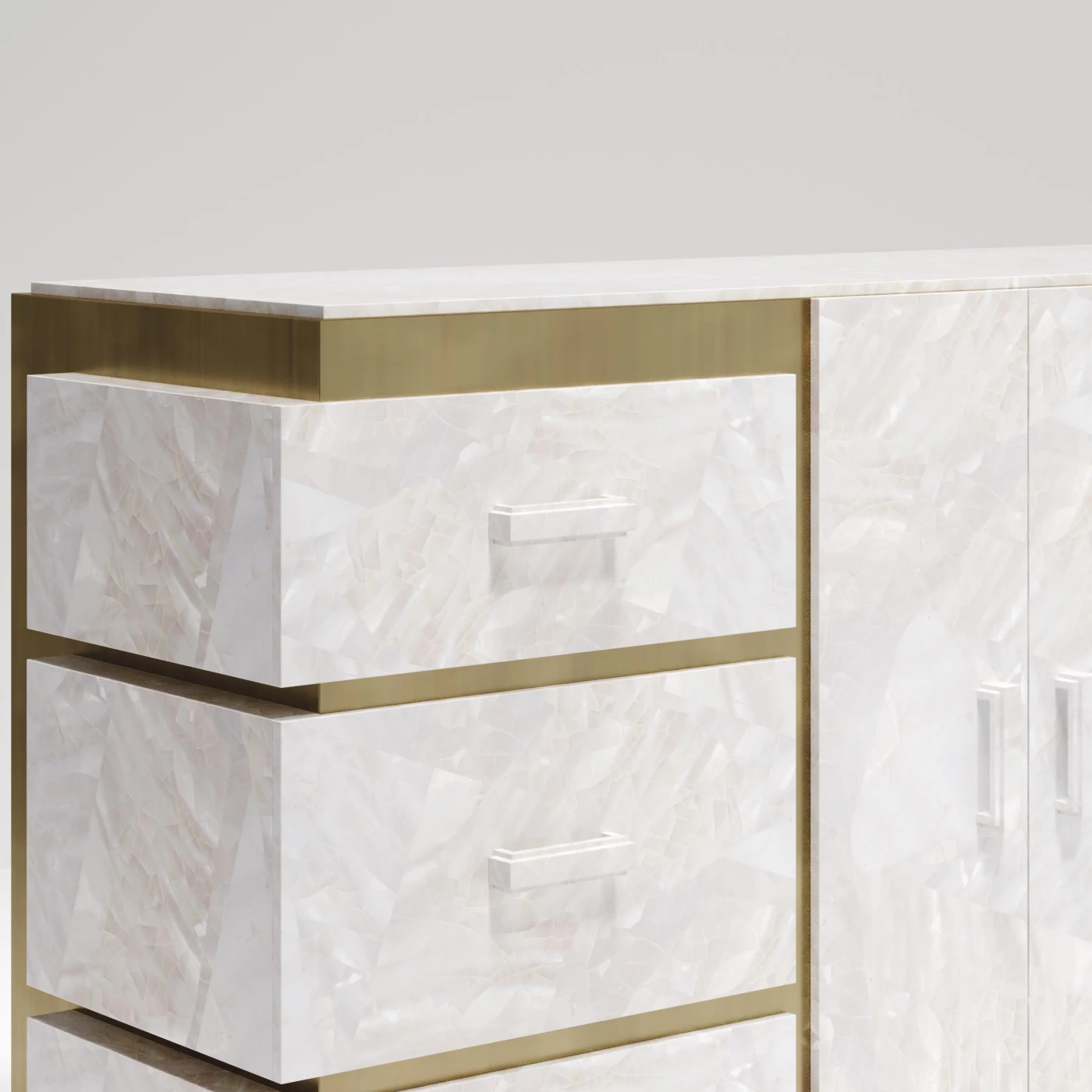 Mother of Pearl Buffet with Bronze Patina Brass