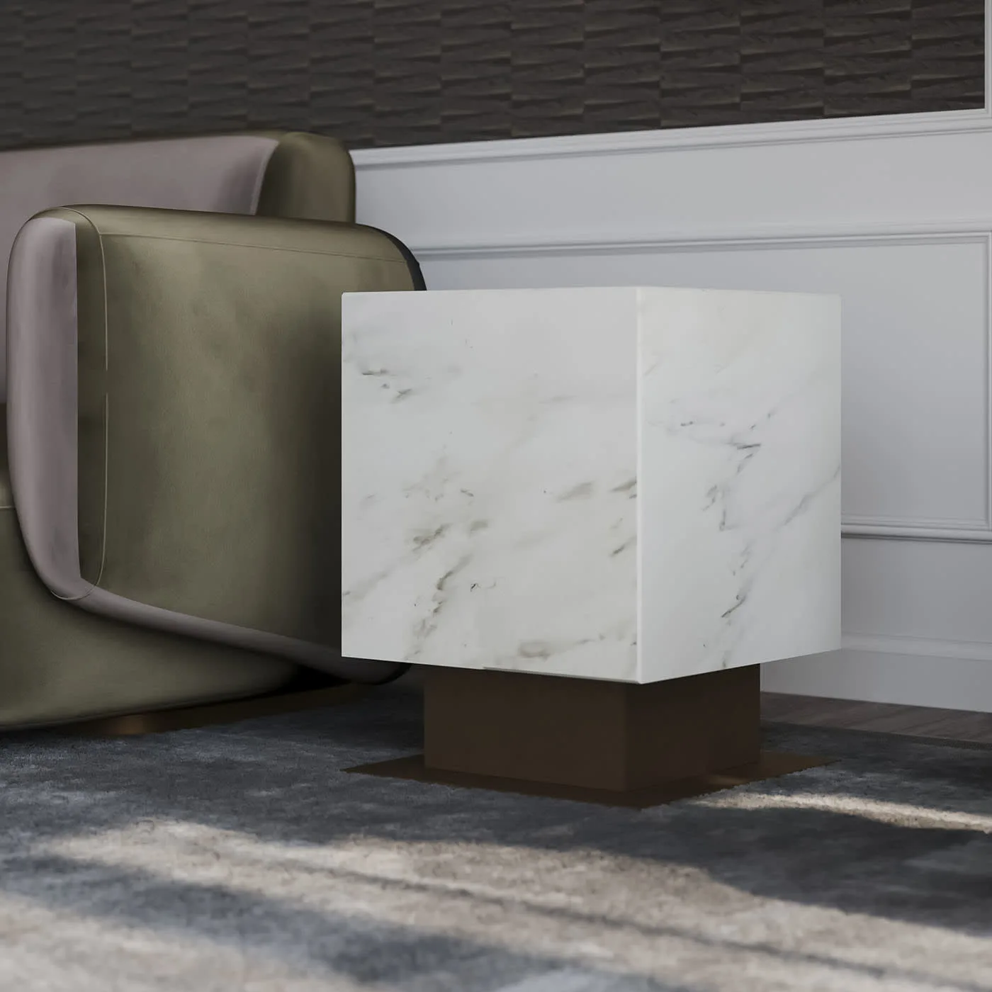 Nahul Calacatta White Marble With Metal Base Table