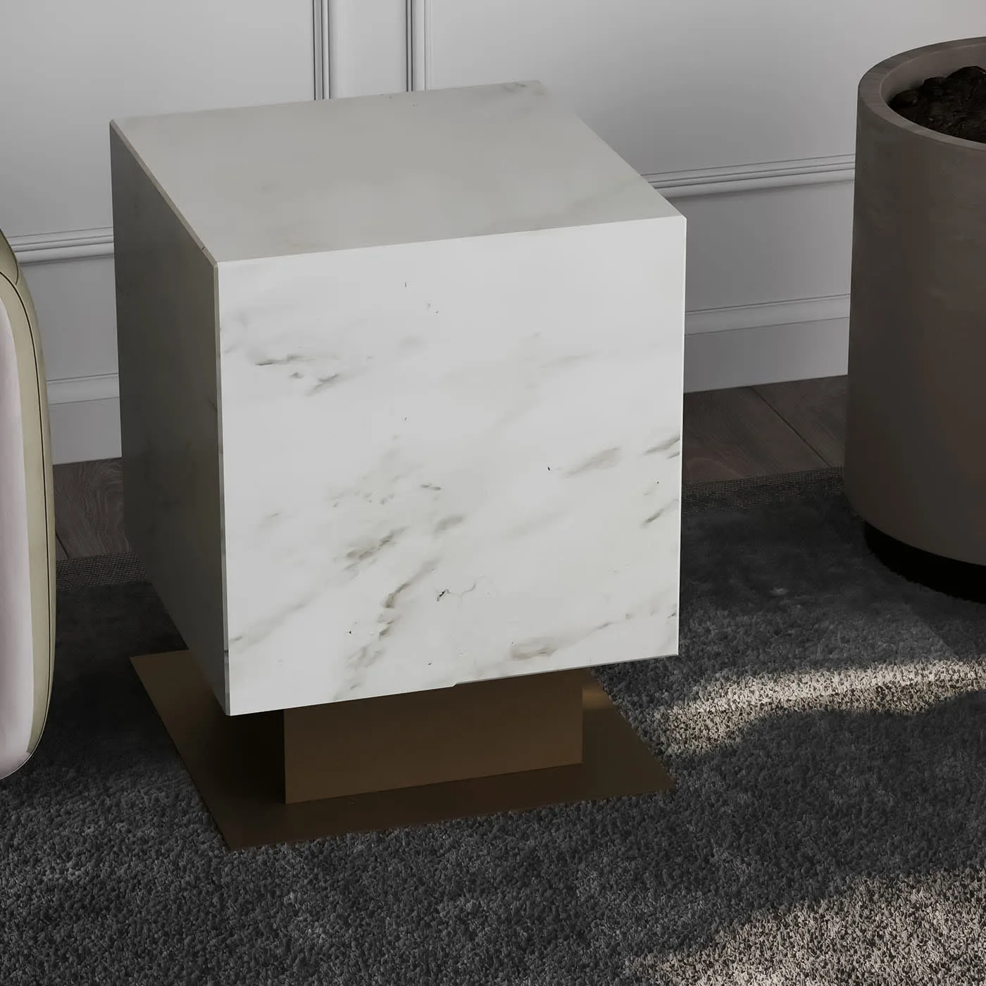 Nahul Calacatta White Marble With Metal Base Table