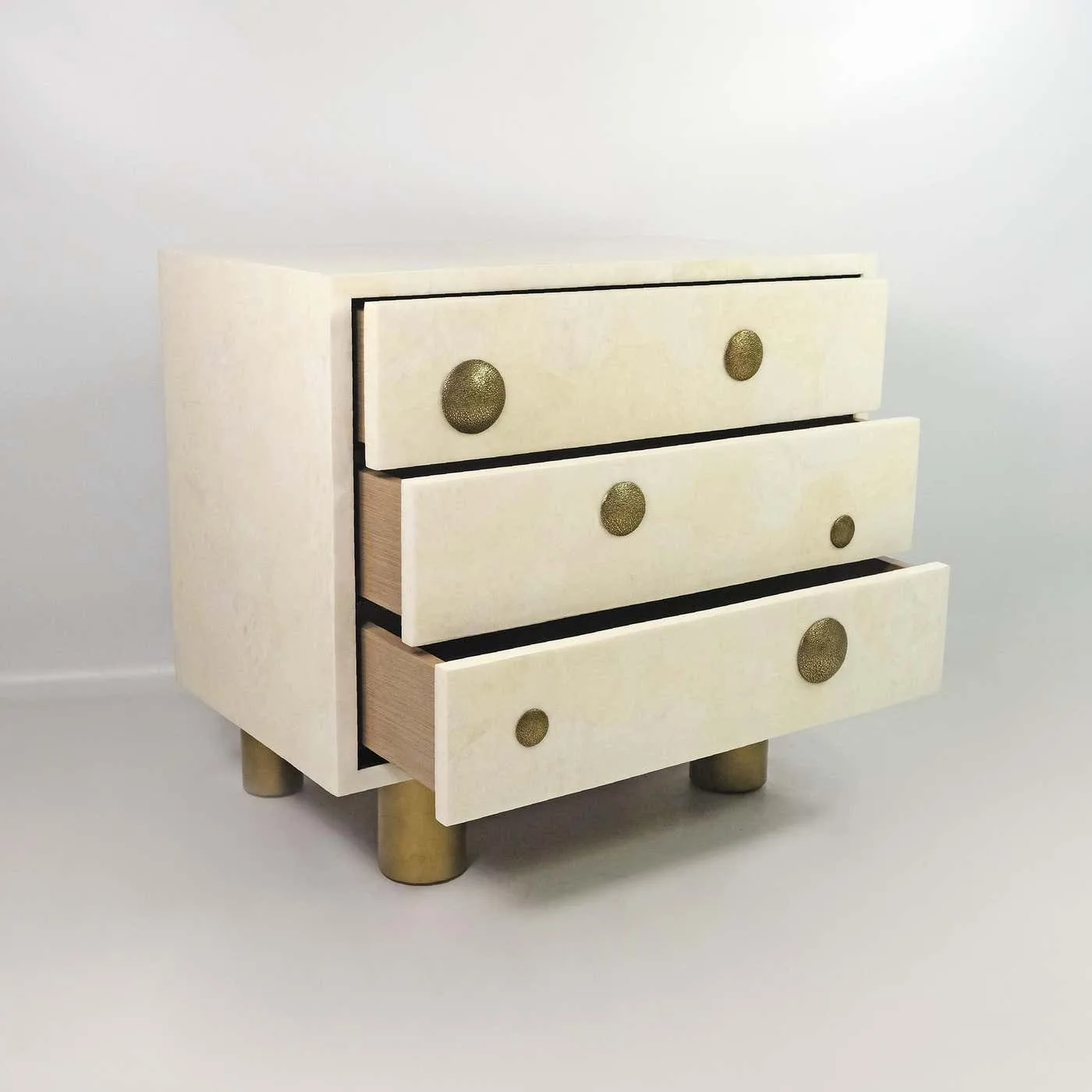 Nightstand Table In White Rock Crystal With Bronze Decor