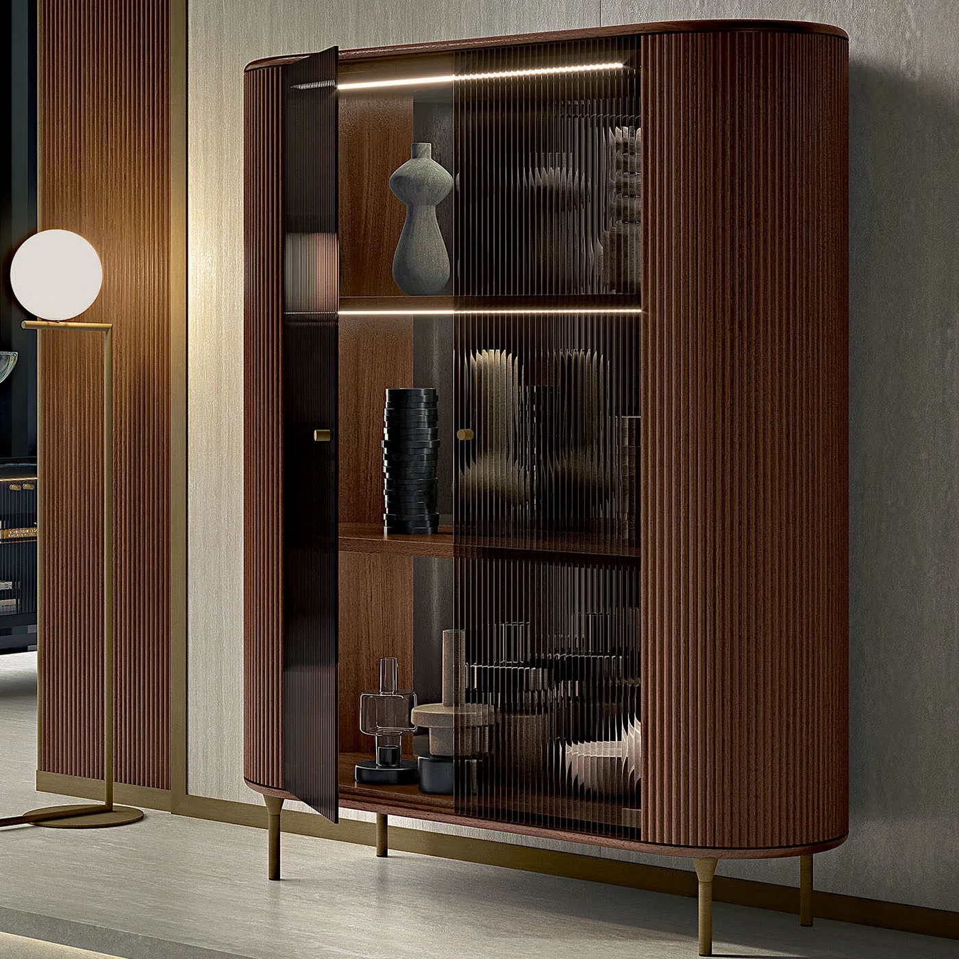 Opale Rounded Walnut Channelled Cabinet