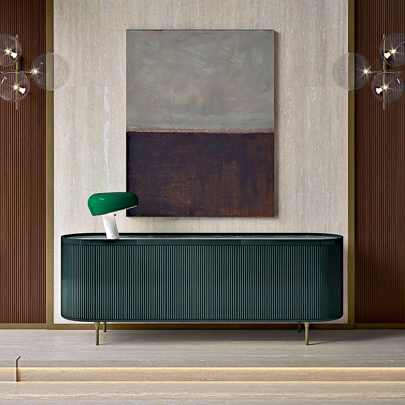 Opale Channelled Green Lacquered Sideboard