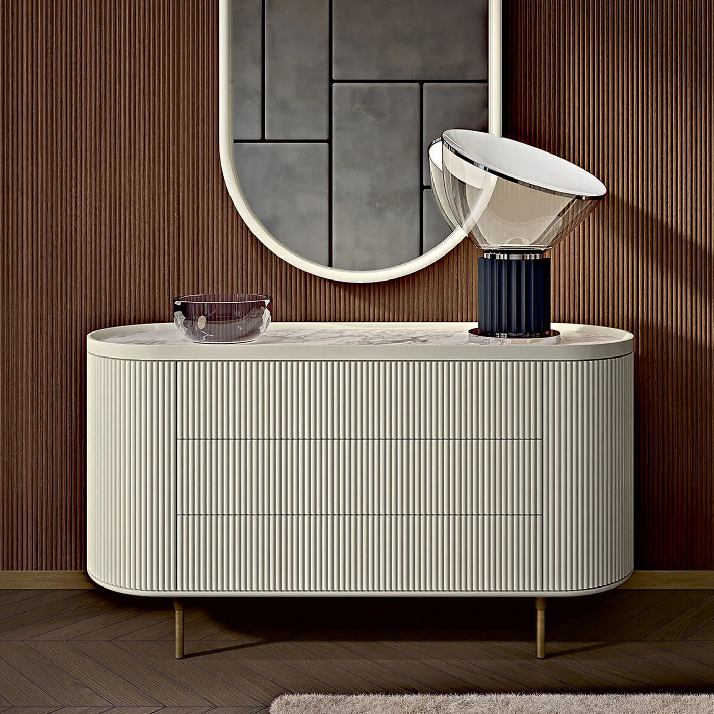 Opale Channelled Crisp White Lacquer Dresser