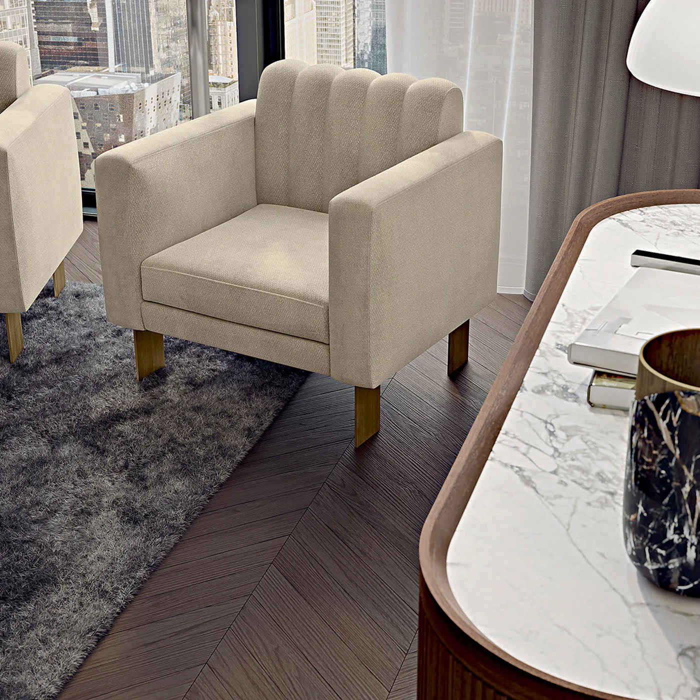 Opale Beige Channelled Armchair