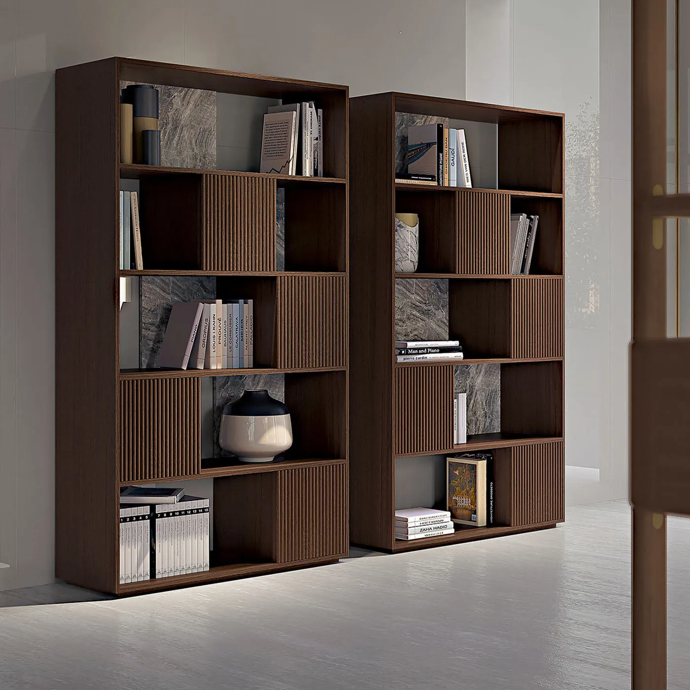Opale Channelled Walnut Bookshelf
