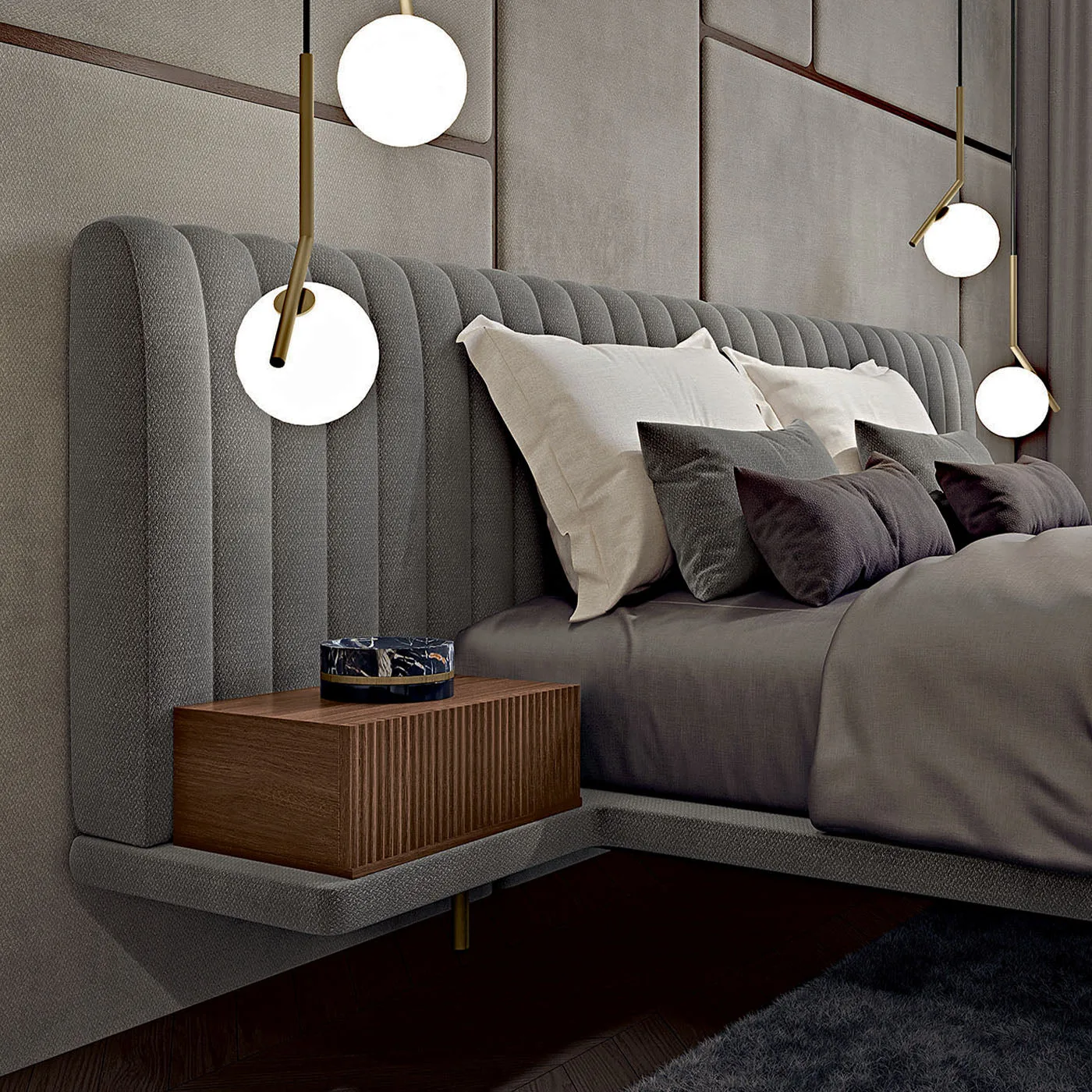 Opale Modern Channelled Grey Double Bed