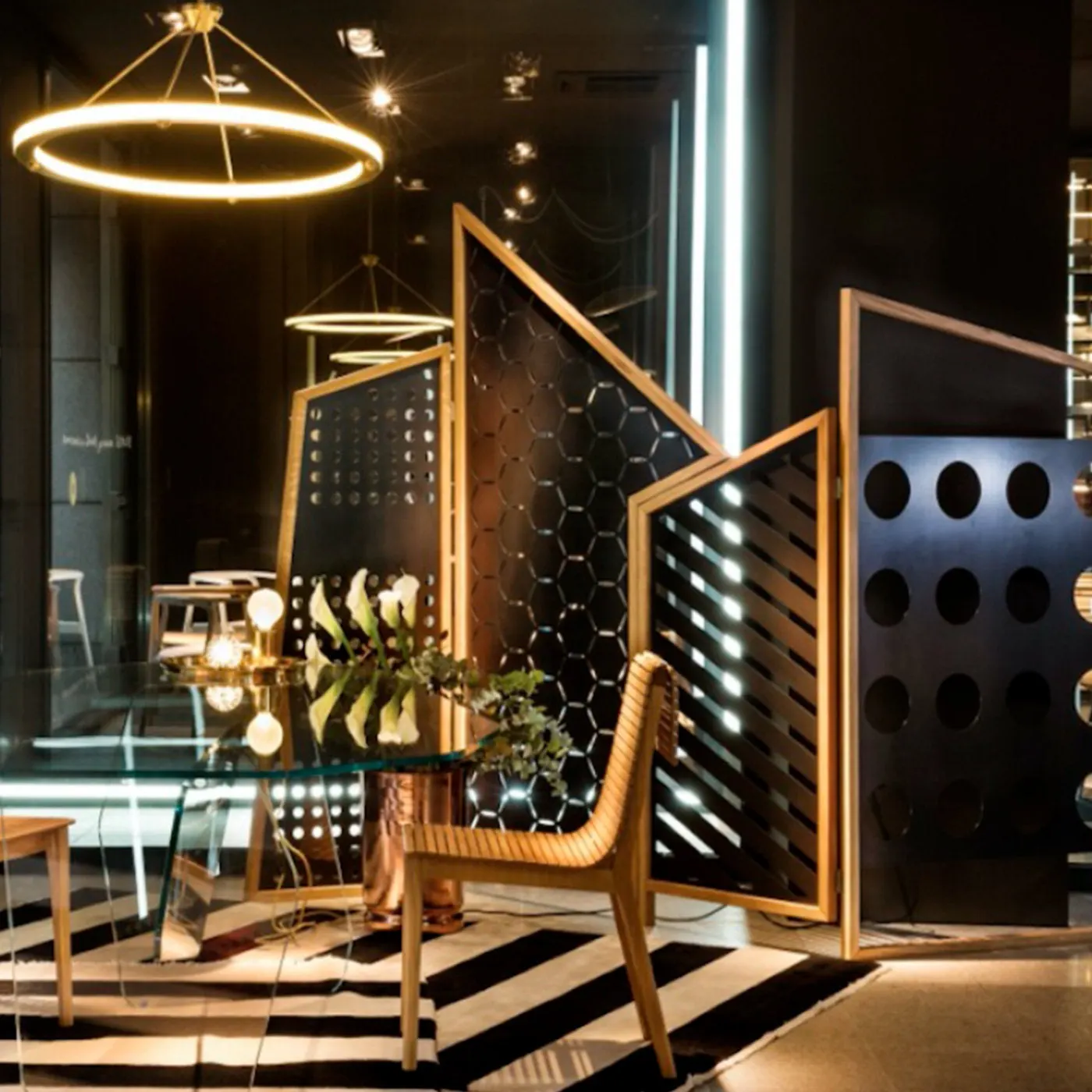 Opto Black Iron Folding Screen