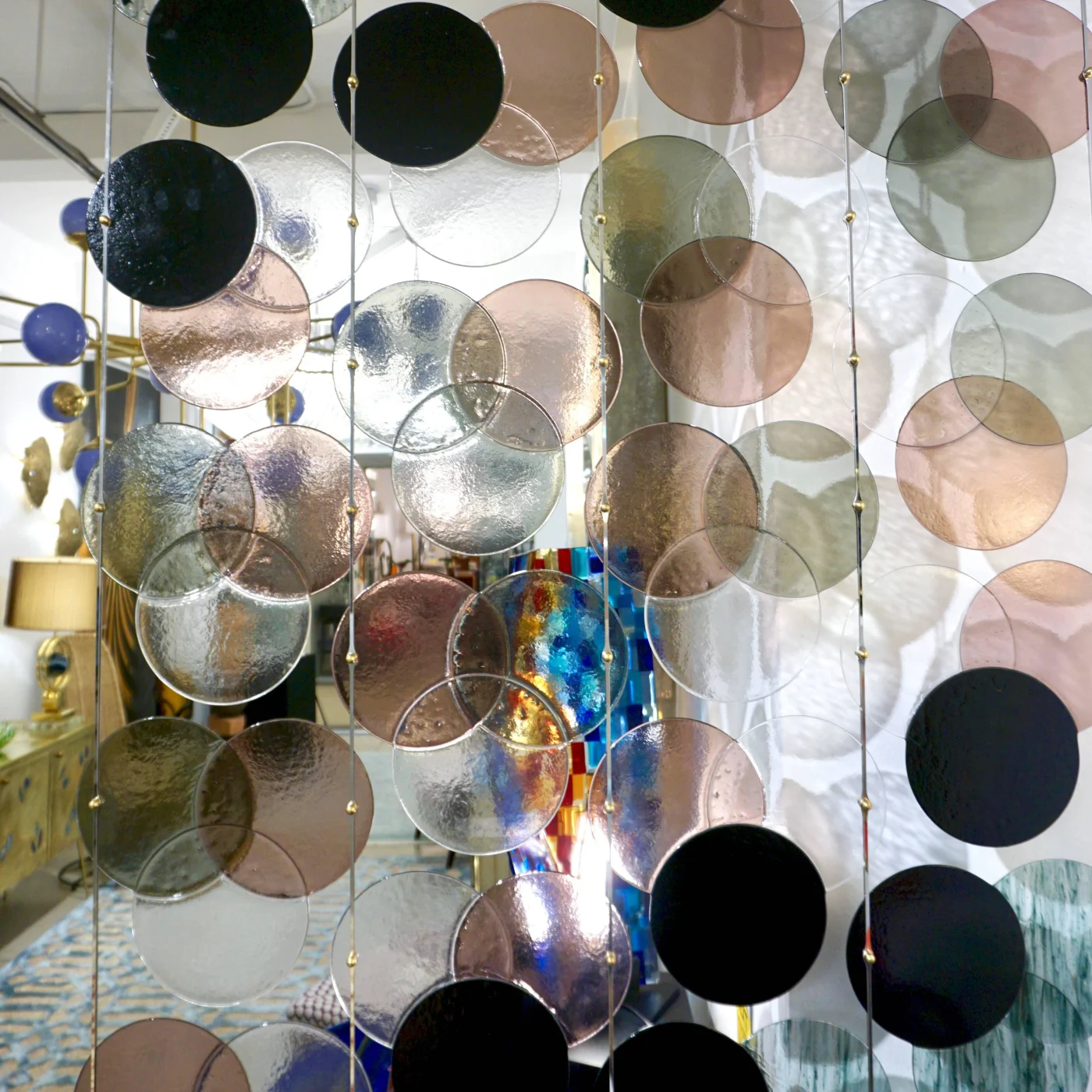 Black Pink & Blue Circle Murano Glass Room Divider Screen