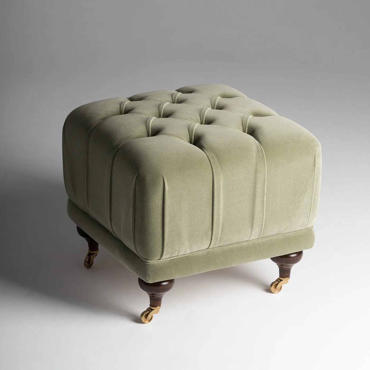 Ottomano Green Velvet Castor Leg Stool