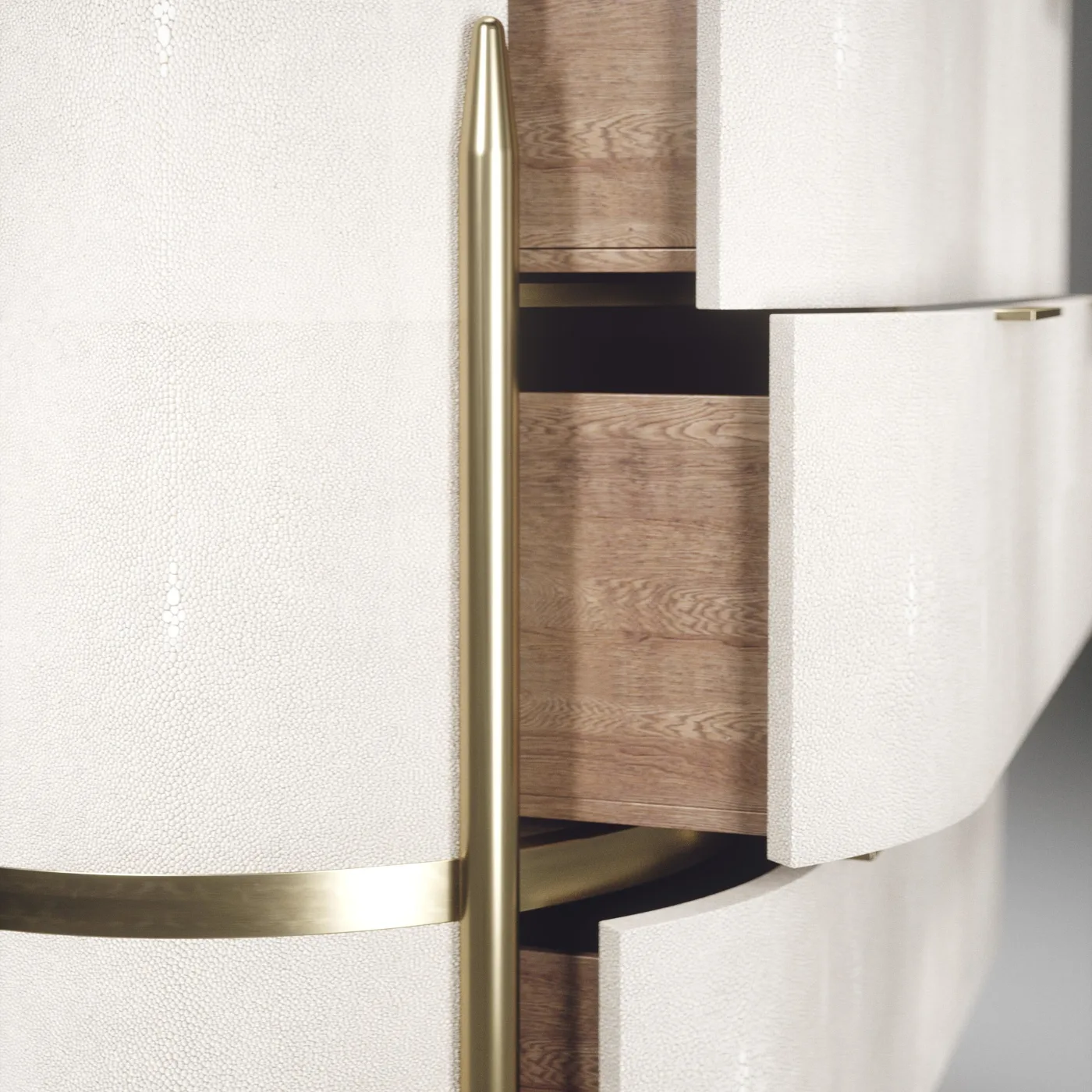 Oval Shagreen Chest of Drawers with Brass Accents