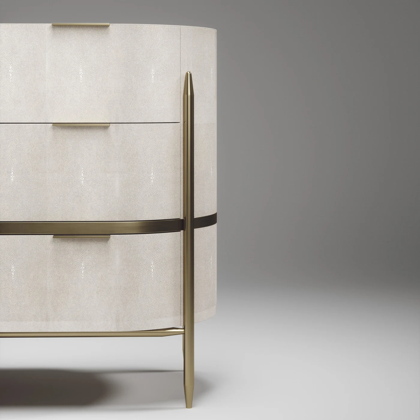 Oval Shagreen Chest of Drawers with Brass Accents