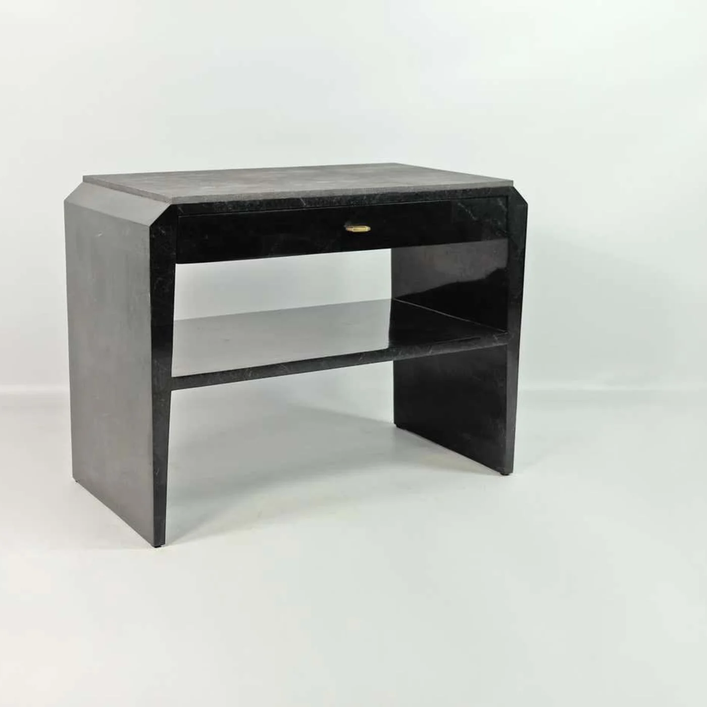 Pair of Bedside Tables In Black Stone Marquetry