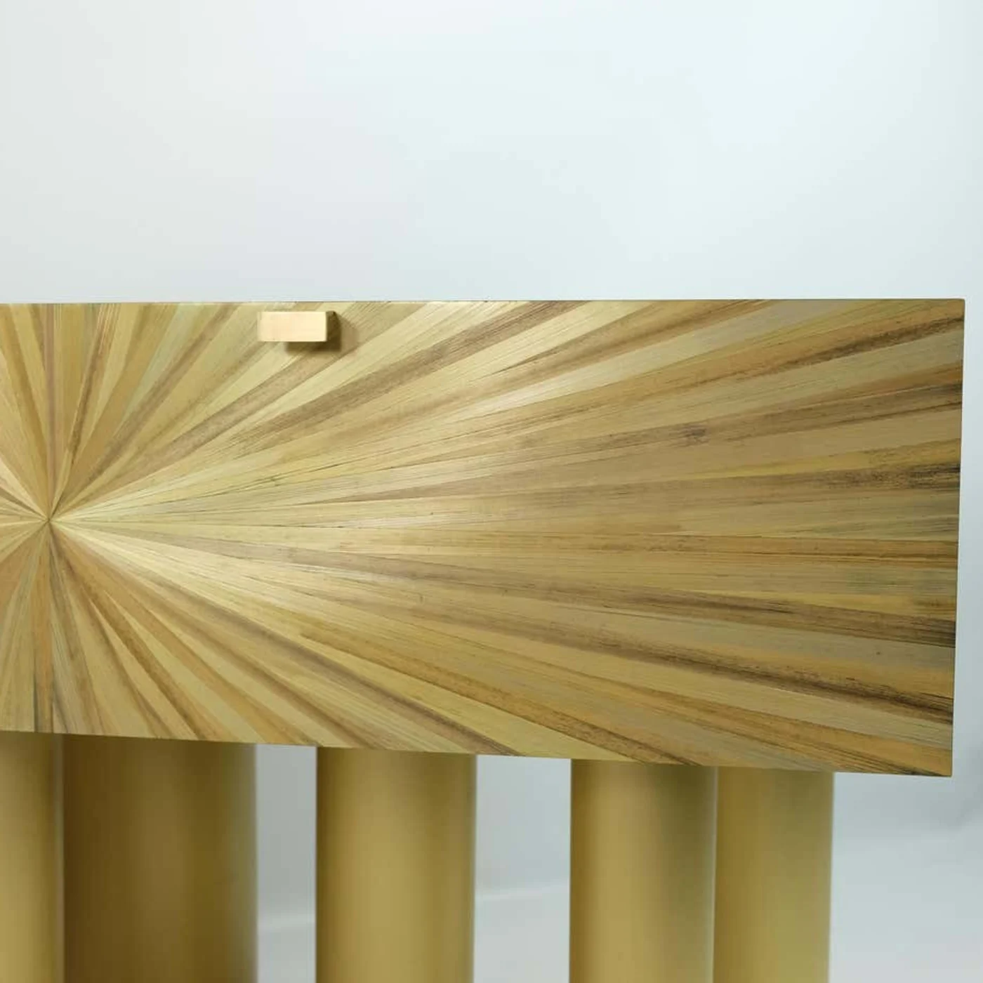 Pair of Night Stands In Brass & Natural Straw Marquetry