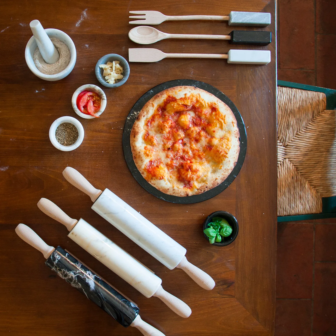 Paonazzo Marble Rolling Pin And Wooden Handle