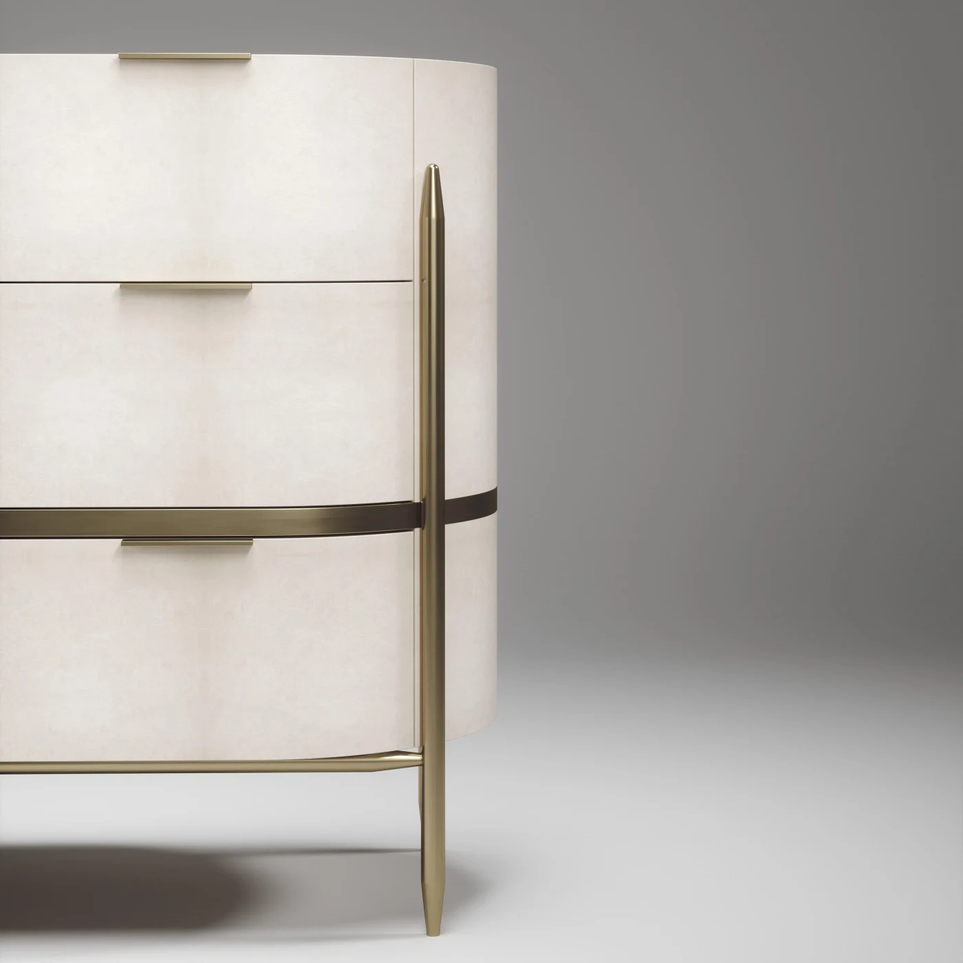 Parchment Chest of Drawers with Brass Accents
