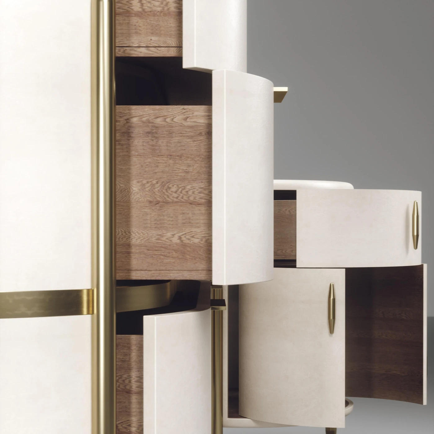 Parchment Chest of Drawers with Brass Accents