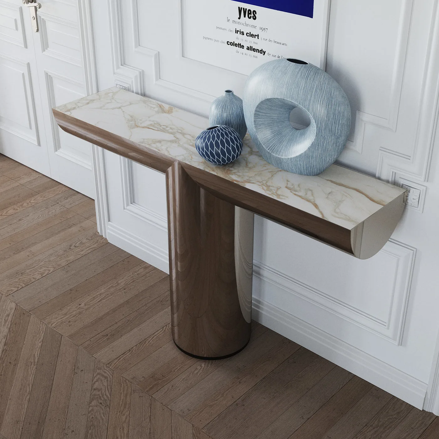 Perseo Polished Steel Console