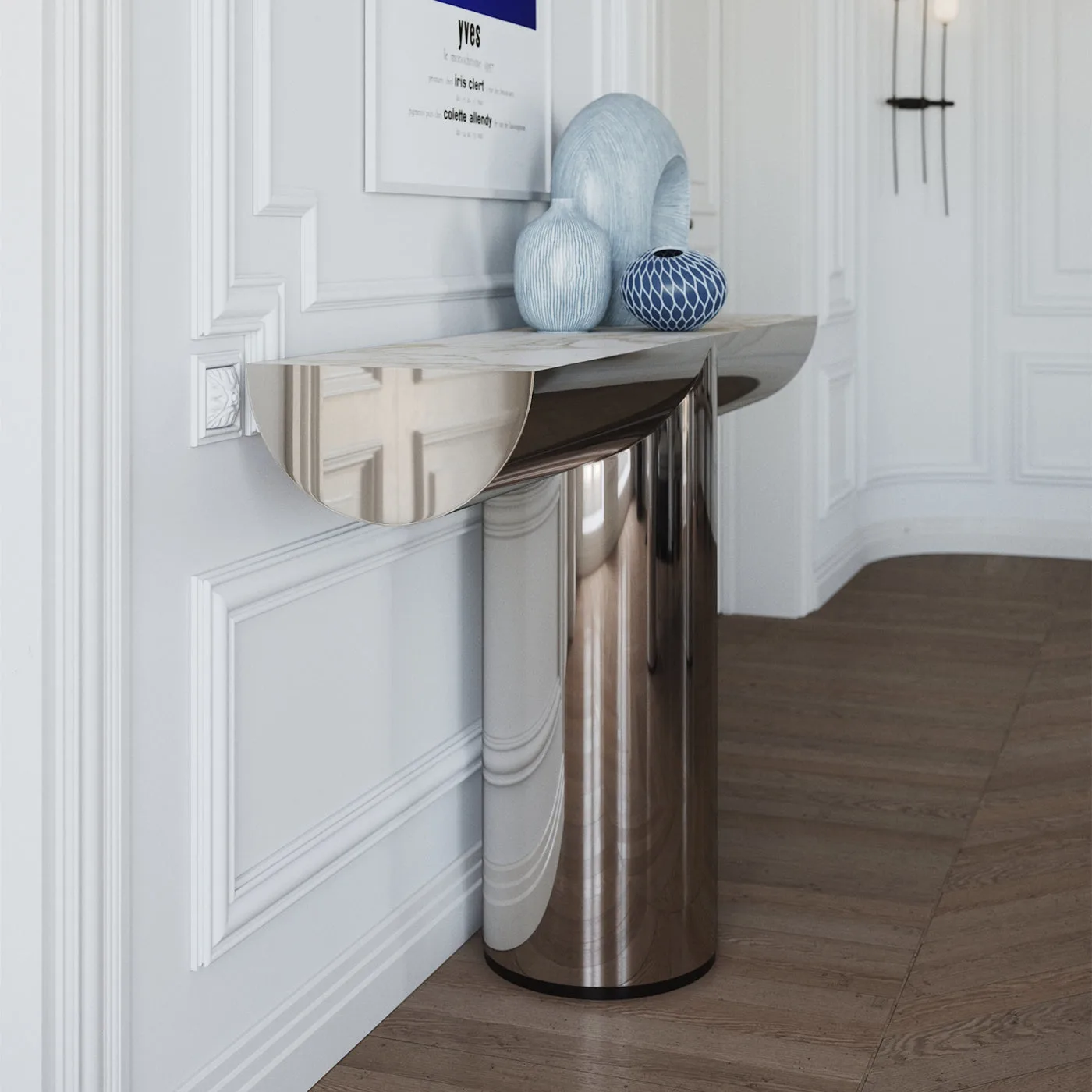 Perseo Polished Steel Console