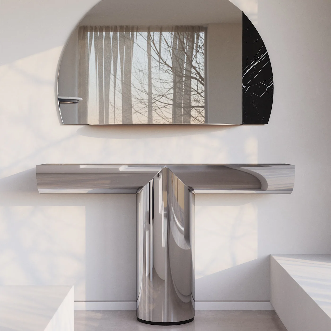 Perseo Polished Steel Console