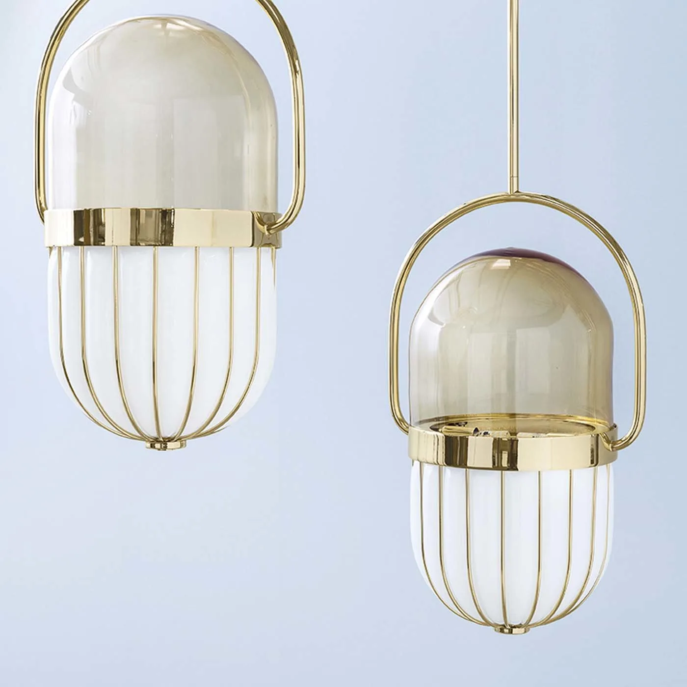 Pill Glass Gold Two Light Pendant Lamp