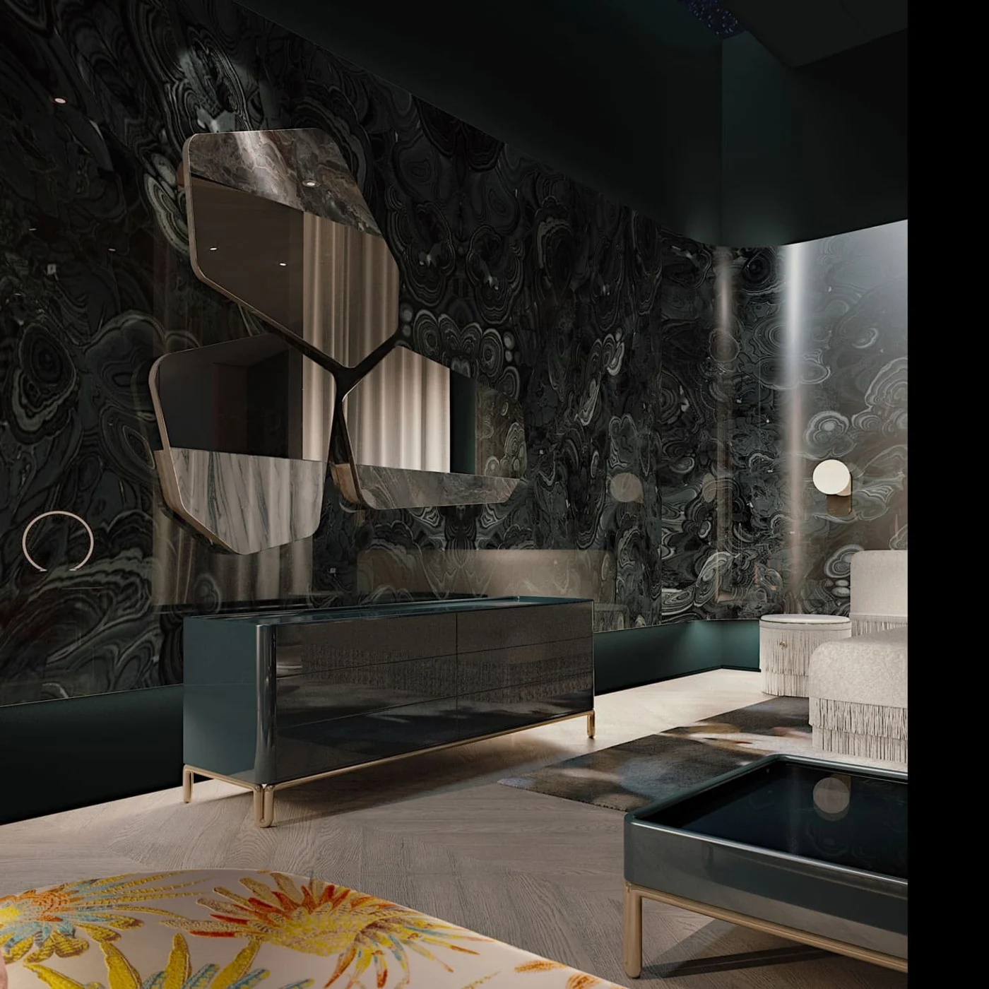 Pipe Sideboard in Green Lacquered Wood