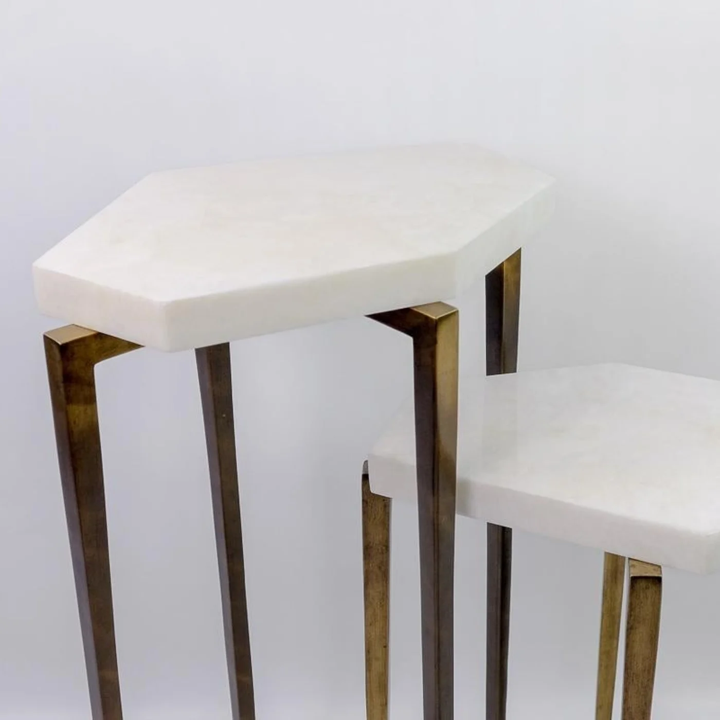 Polygonal Nesting Tables In Rock Crystal And Old Brass Patina