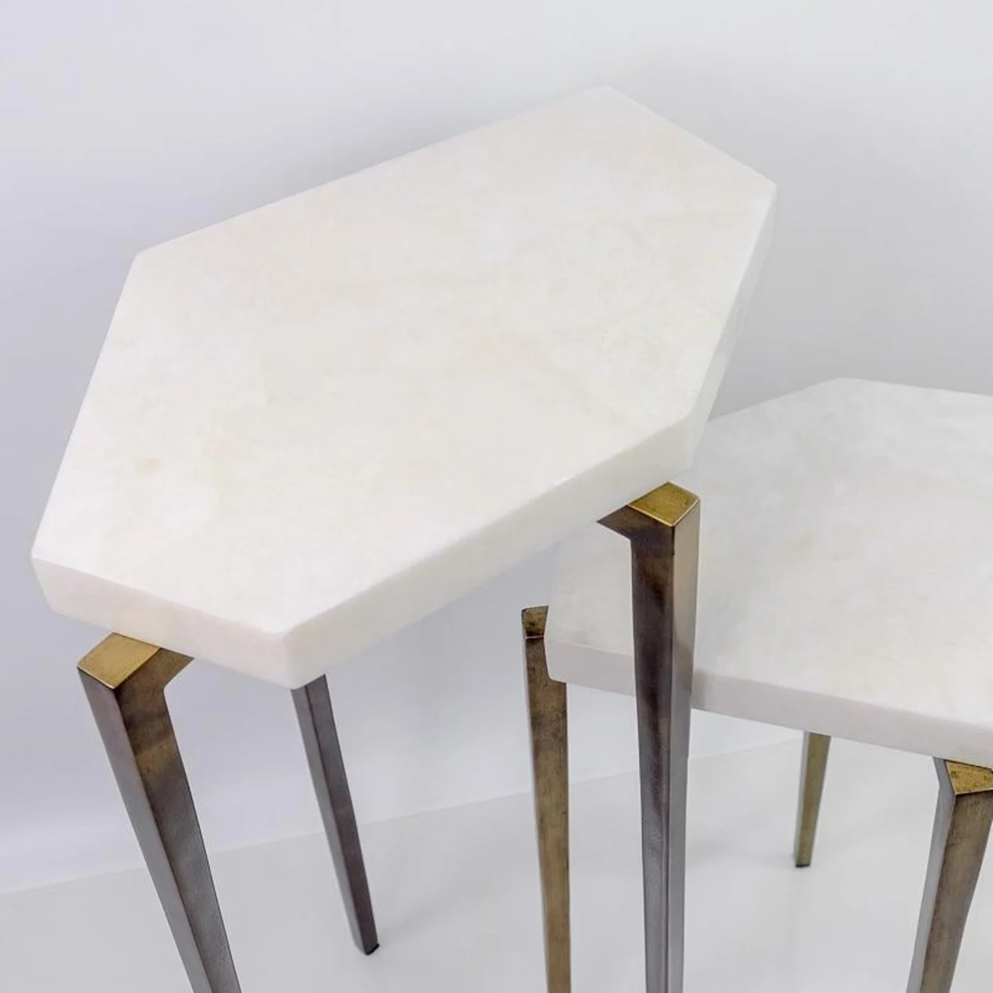 Polygonal Nesting Tables In Rock Crystal And Old Brass Patina