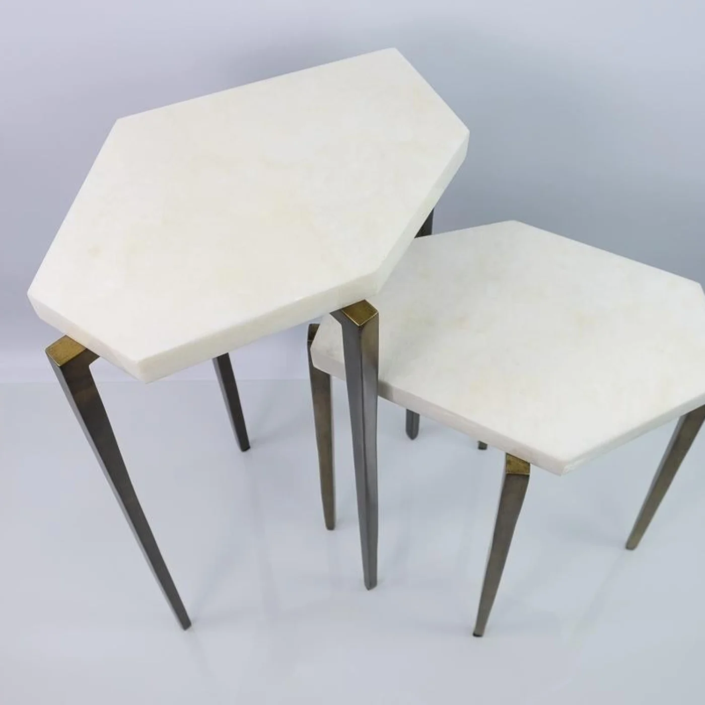 Polygonal Nesting Tables In Rock Crystal And Old Brass Patina