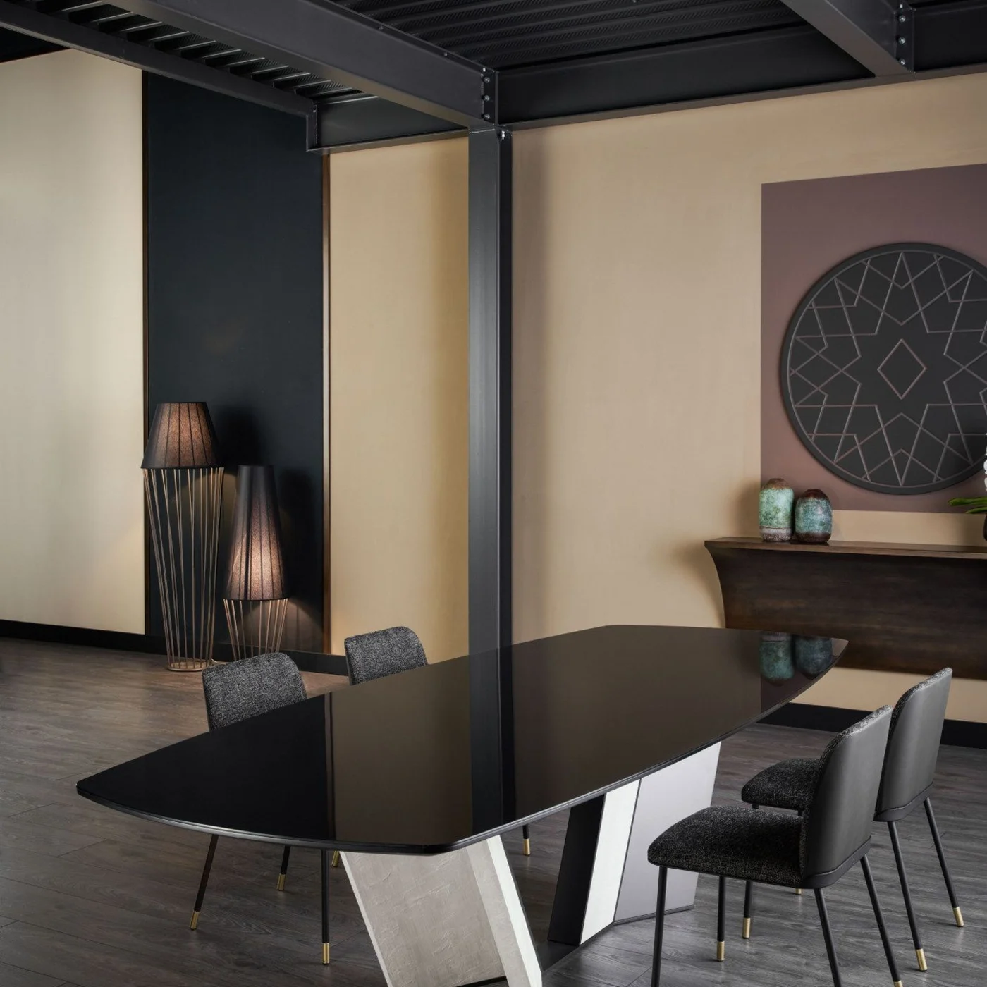 Prisma Rectangular Table With Ceramic Top And Metallic Base