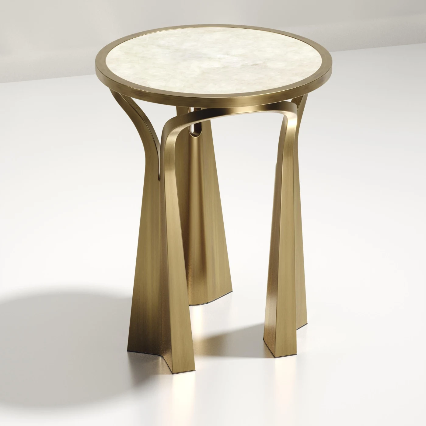 Quartz Inlaid Side Table with Sculptural Brass Legs