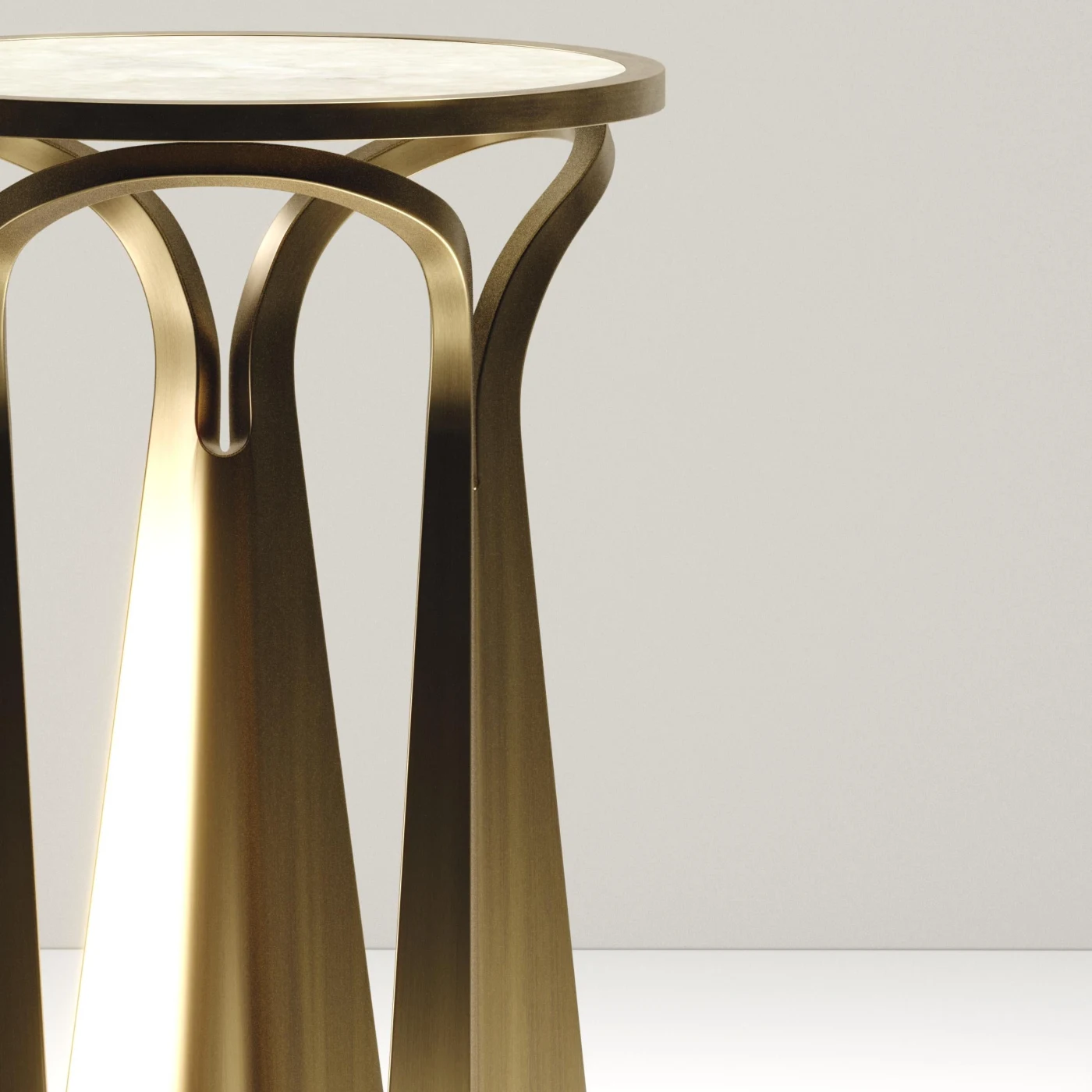 Quartz Inlaid Side Table with Sculptural Brass Legs