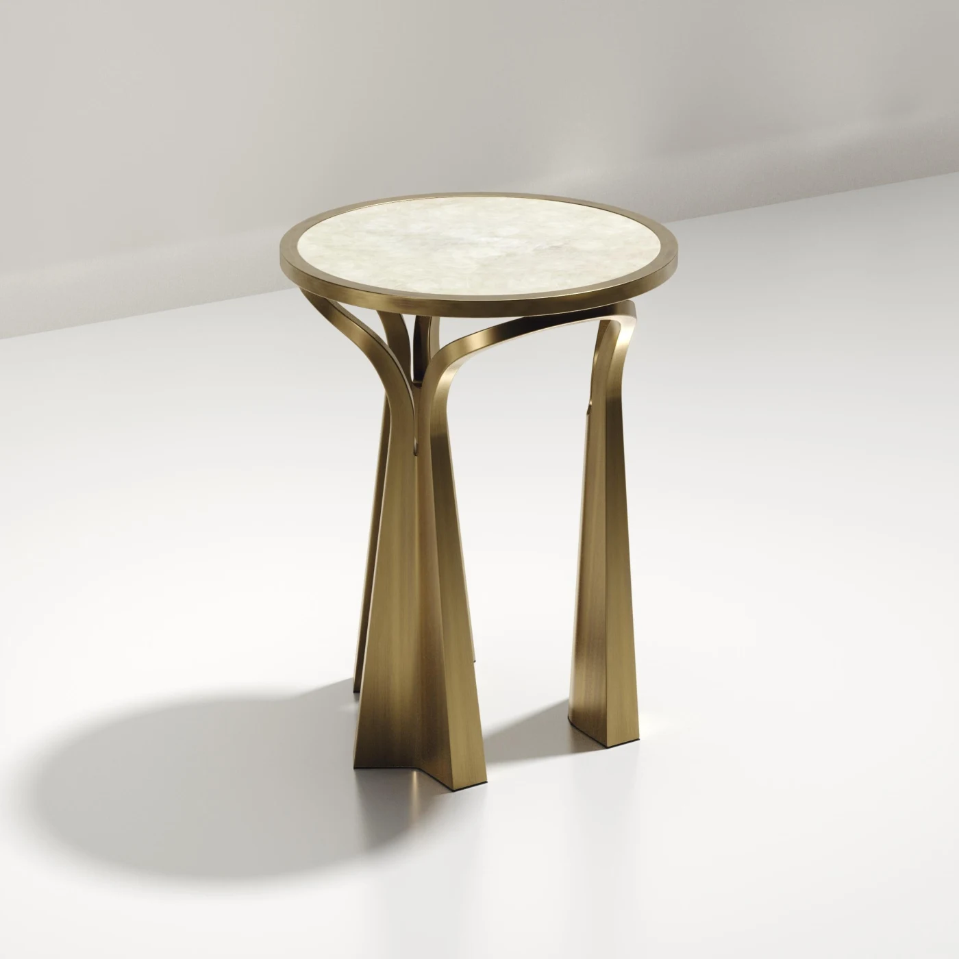 Quartz Inlaid Side Table with Sculptural Brass Legs