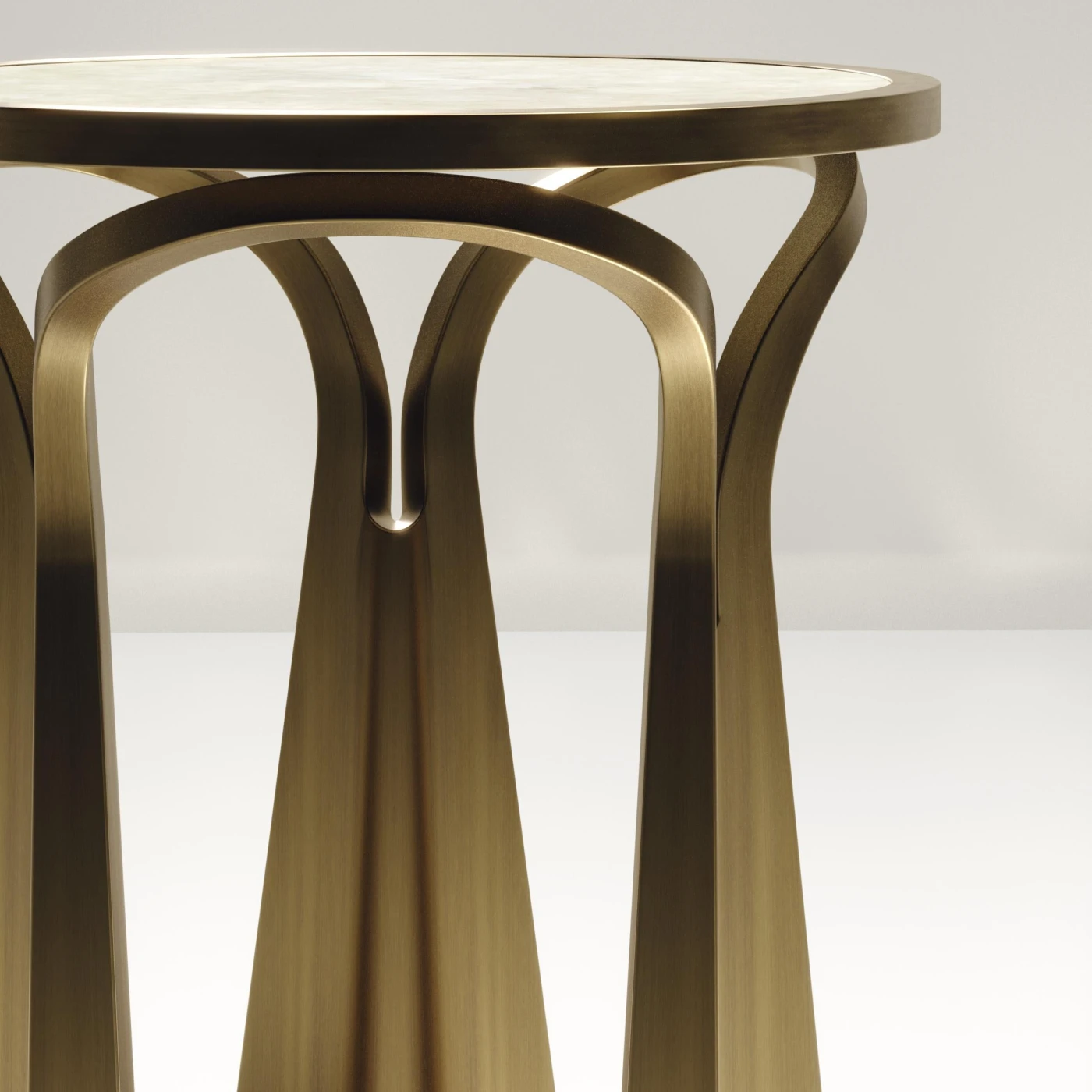 Quartz Inlaid Side Table with Sculptural Brass Legs