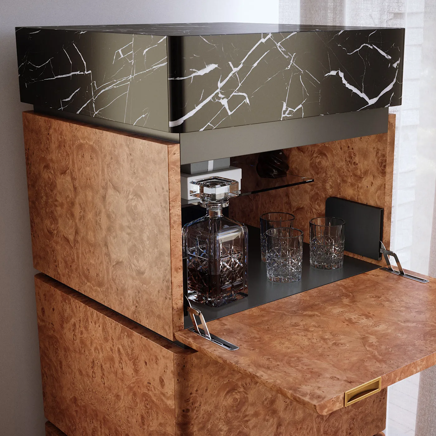 RC Wood Burl Bar Cabinet