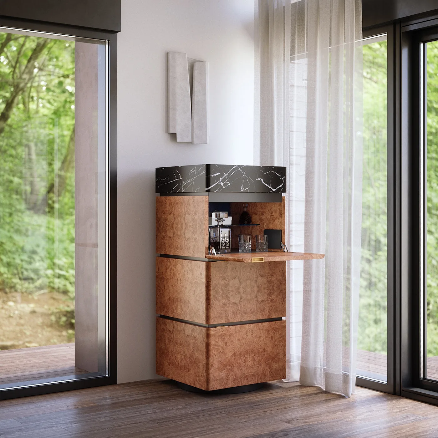 RC Wood Burl Bar Cabinet