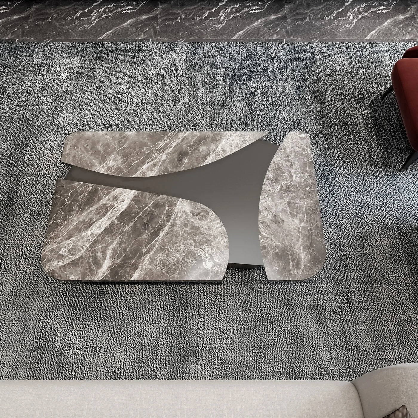 Rasine Jolie Gray Marble Top With Metal Structure Coffe Table