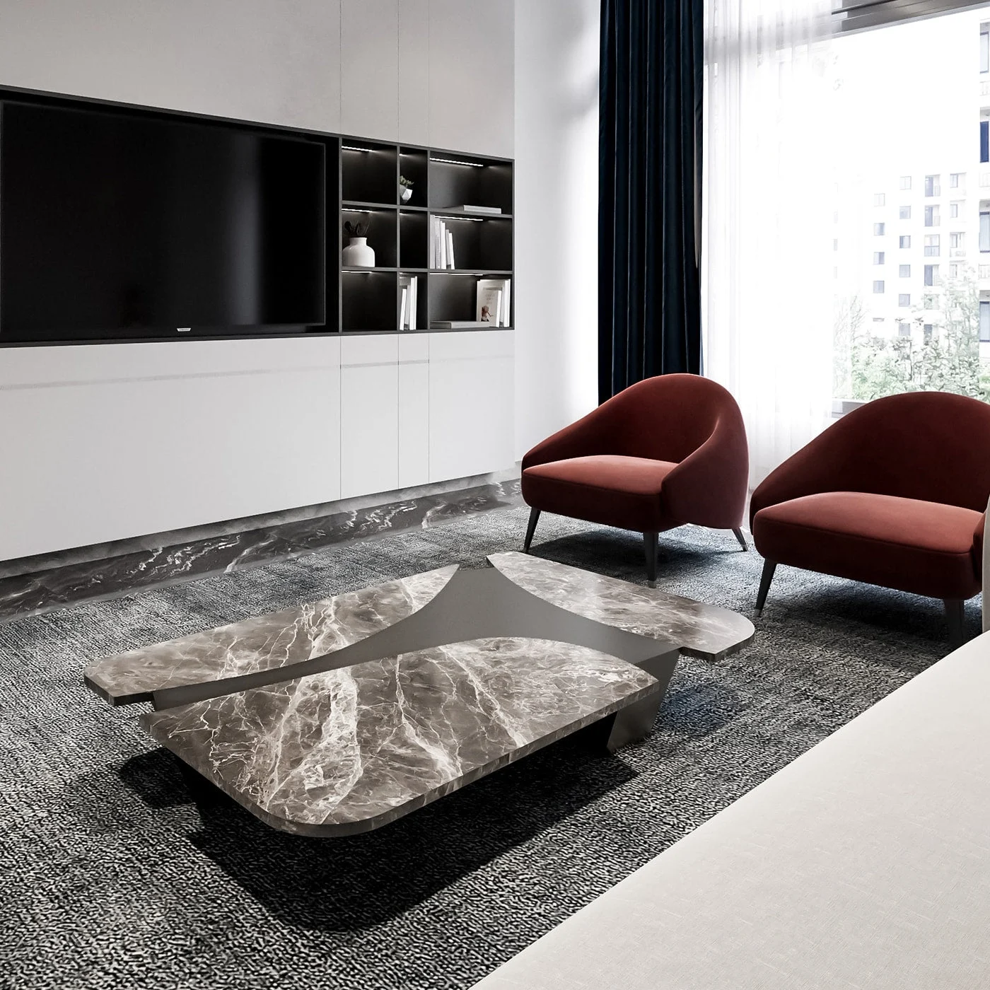 Rasine Jolie Gray Marble Top With Metal Structure Coffe Table