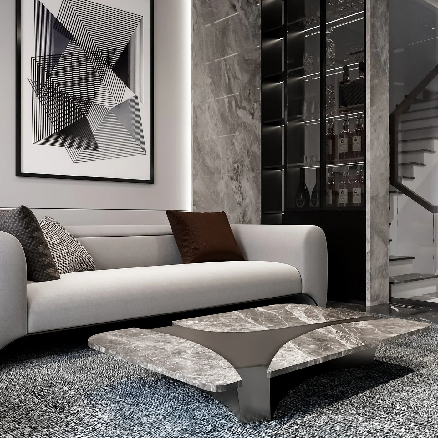 Rasine Jolie Gray Marble Top With Metal Structure Coffe Table