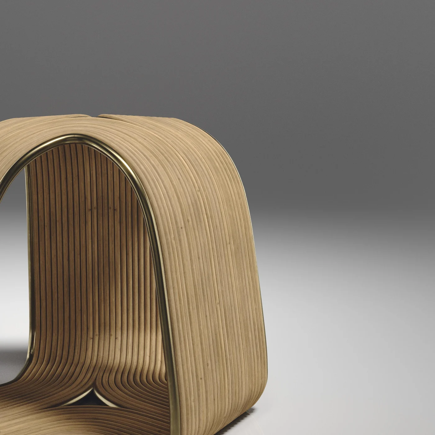 Rattan Stool with Bronze Patina Brass